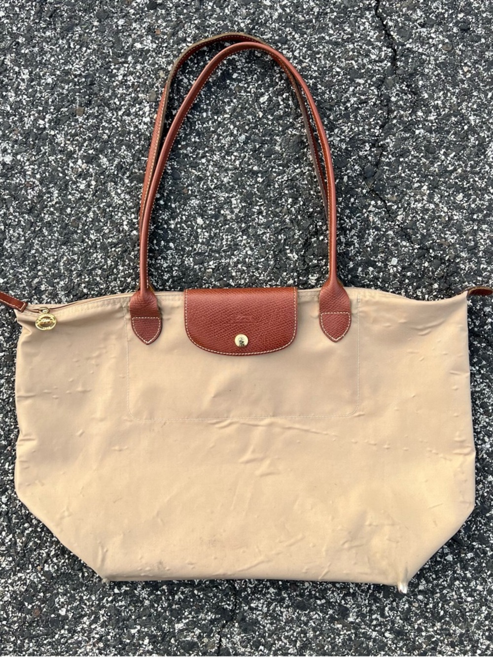 Longchamp Le Pliage Original Large Foldable Nylon Shopping Tote Bag Beige